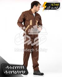 لباس کار مدل رایان قهوه ای کرم | کاپشن و شلوار کار