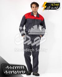 لباس کار ایران خودرویی طوسی قرمز | کاپشن و شلوار کار