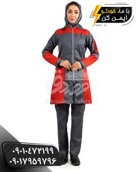 مانتو کار سیلوری طوسی قرمز | لباس کار زنانه